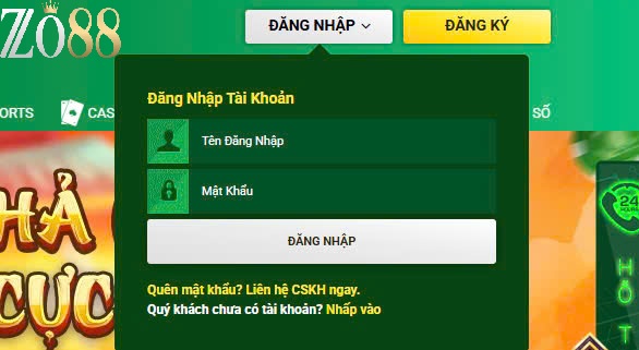 Nhập sai thông tin đăng nhập Zo88 mà không biết
